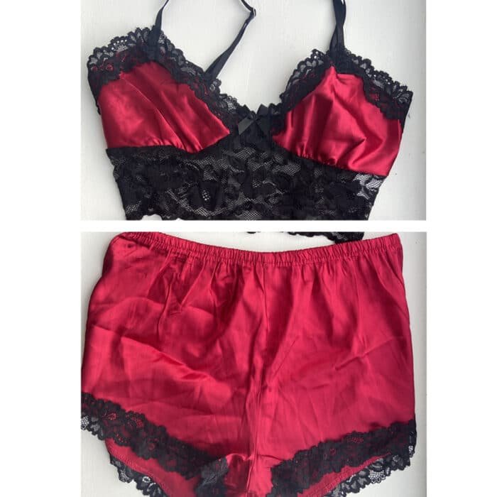 pyjama satin rouge dentelle