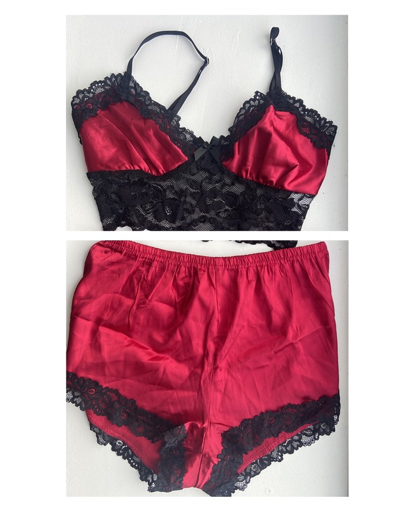 pyjama satin rouge dentelle